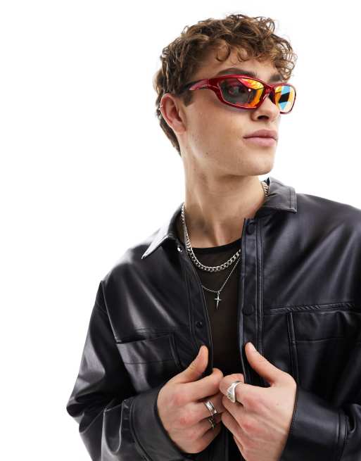 ASOS DESIGN – Racer-Sonnenbrille im Stil der 2000er in Rot mit verspiegelten Gläsern, 2 von 4