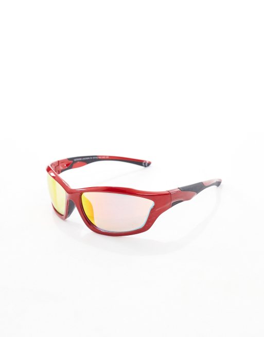 ASOS DESIGN – Racer-Sonnenbrille im Stil der 2000er in Rot mit verspiegelten Gläsern, 3 von 4