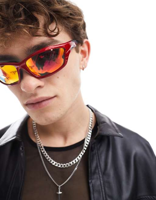 ASOS DESIGN – Racer-Sonnenbrille im Stil der 2000er in Rot mit verspiegelten Gläsern, 4 von 4