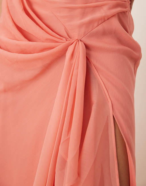 ASOS DESIGN racer strappy maxi dress with draped skirt in terracotta 