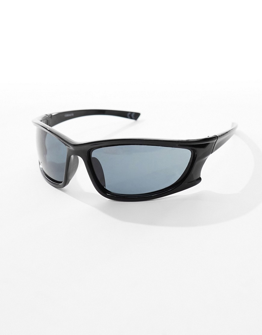 Asos Design Racer Sunglasses In Black With Temple Detail