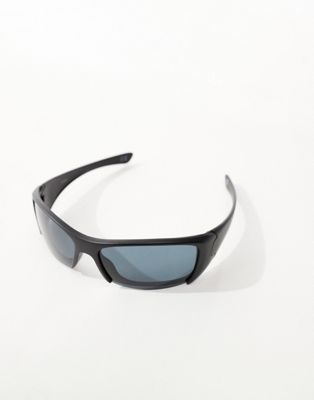 Asos Design Racer Sunglasses In Black In Blue