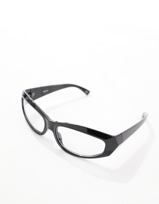 ASOS DESIGN racer sunglasses with clear lens in black, 2 of 4