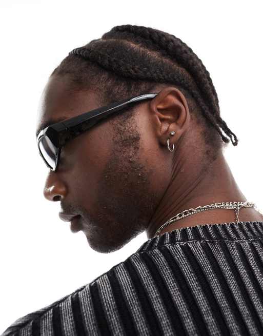 ASOS DESIGN racer sunglasses with clear lens in black, 4 of 4