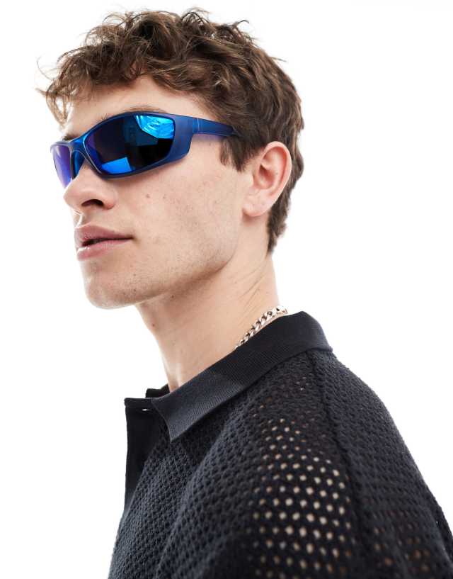 ASOS DESIGN - racer sunglasses with mirrored lens in blue