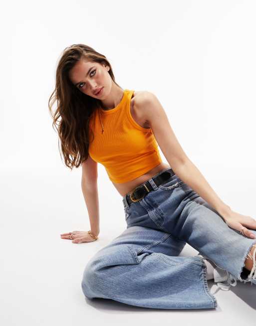 ASOS DESIGN racer tank top in waffle in orange