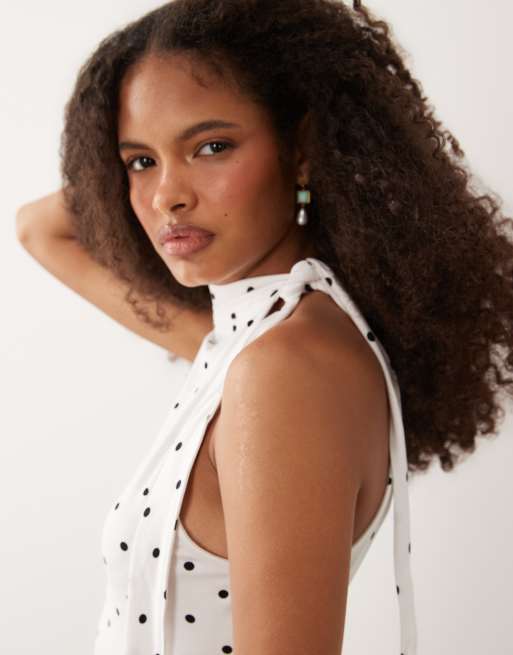 ASOS DESIGN racer tie neck high neck top in polka dot print, 3 of 4