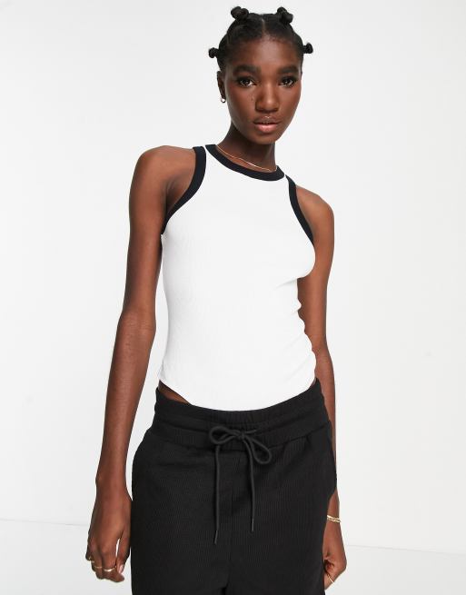 ASOS DESIGN racer vest body with contrast binding in white