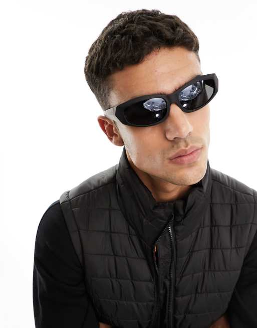 ASOS DESIGN racer wrap around sunglasses with matte black frames , 3 of 4