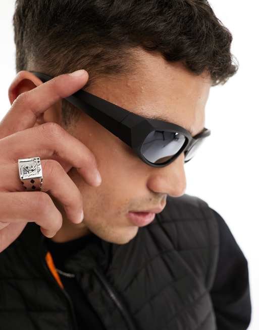 ASOS DESIGN racer wrap around sunglasses with matte black frames , 4 of 4