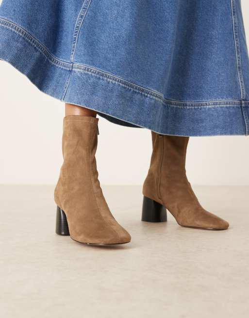 ASOS DESIGN Radar round toe block heel boots in sand suedette
