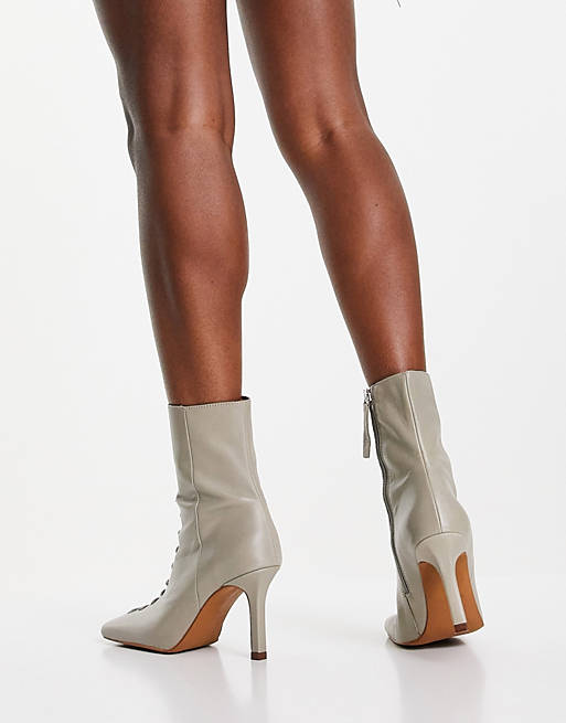  Boots/Radiant premium leather square toe heeled boots in sage green 