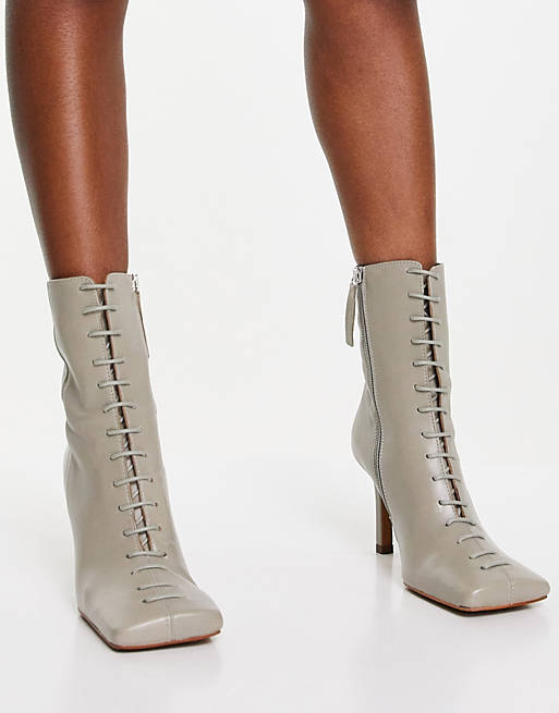  Boots/Radiant premium leather square toe heeled boots in sage green 