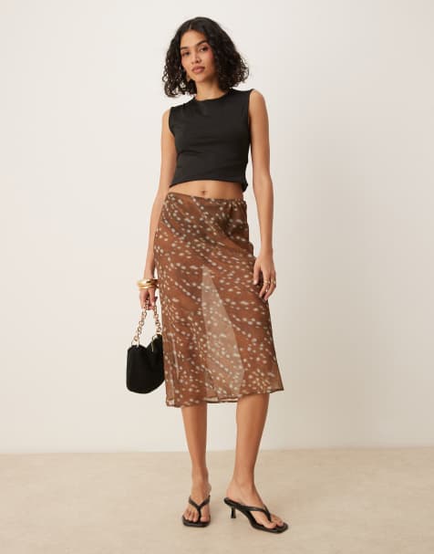 ASOS DESIGN – Rådjursmönstrad maxikjol i skir chiffong - view 1