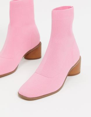 pink sock boots block heel