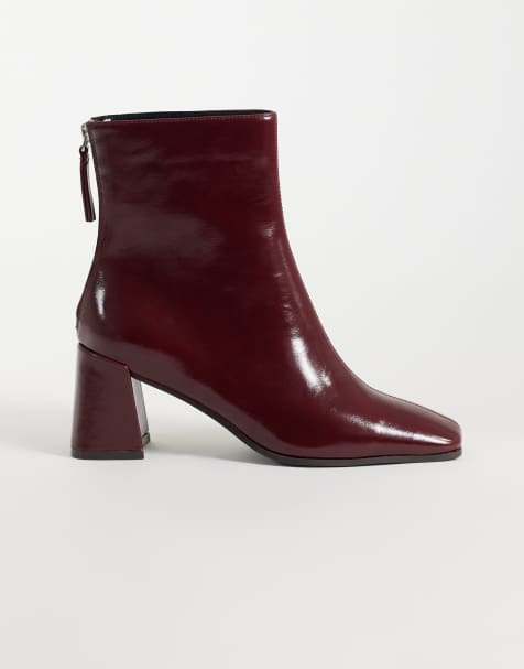 ASOS DESIGN Rafe block heel ankle boots in burgundy - view 1