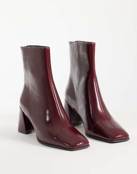 ASOS DESIGN Rafe enkellaarzen met blokhak in bordeauxrood - view 1