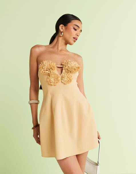 ASOS DESIGN raffia bust mini dress in natural - view 1