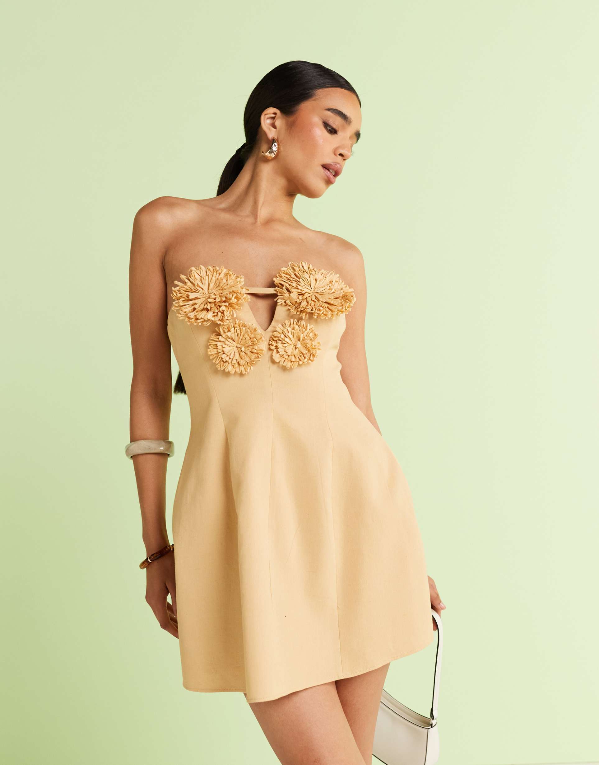 asos design raffia bust mini dress in natural
