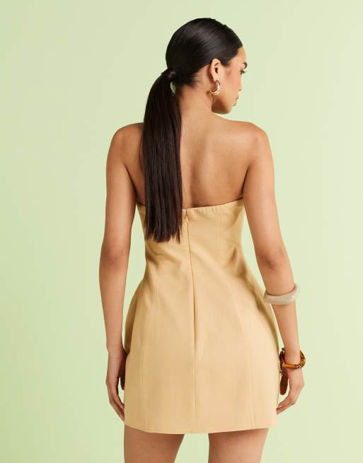 ASOS DESIGN raffia bust mini dress in natural, 4 of 4