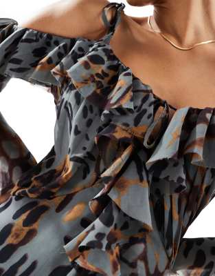 ASOS DESIGN ragged edge mini dress with godets and under layer frills in  animal print | ASOS