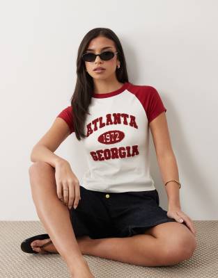 Asos Design Raglan Baby Tee With Atlanta Sport Graphic In White