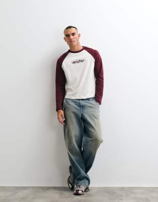 Asos Design Raglan Boxy Relaxed T-shirt With Front Text Graphic In Multi