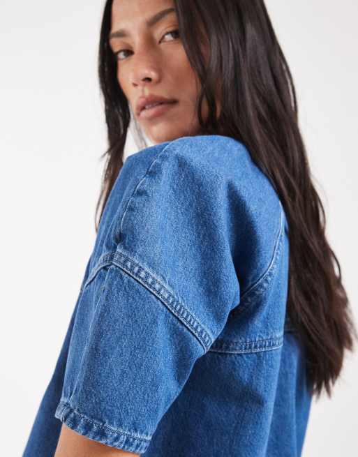 ASOS DESIGN raglan cocoon-ærme smock denimtop i mellemvask blå del af sæt, 2 af 4