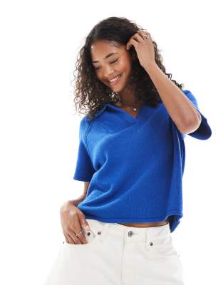 ASOS DESIGN - Raglan gebreide polotop in blauw - view 1