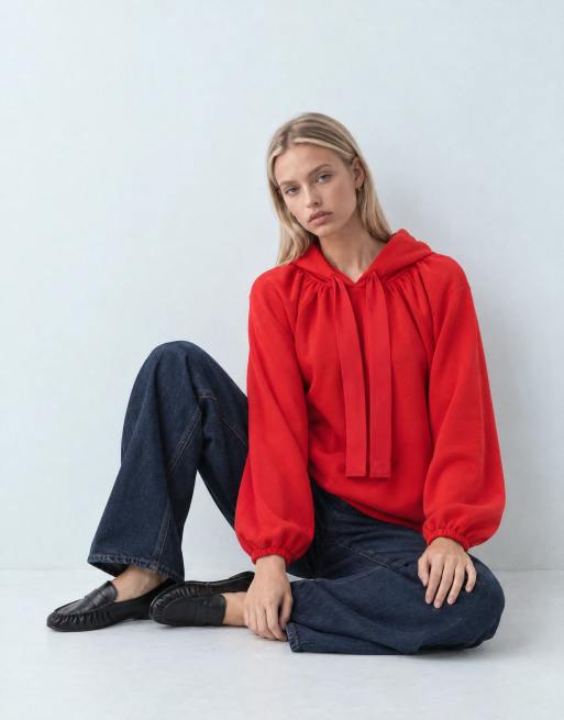 ASOS DESIGN Raglan-Kapuzenpullover mit Bindedetail in Rot, 6 von 9