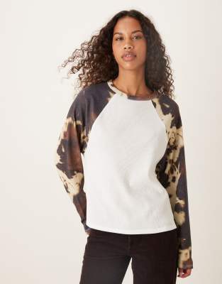 Asos Design Raglan Long Sleeve Top In White