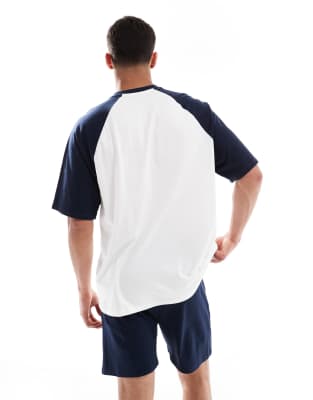 Asos Design Raglan Pajama Set In White