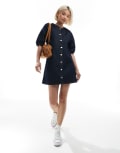 [ASOS DESIGN] ASOS DESIGN raglan puff sleeve denim mini dress in rinse wash-Navy XS Rinse