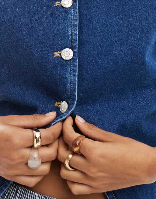 ASOS DESIGN raglan puff sleeve denim top in mid blue, 2 of 4