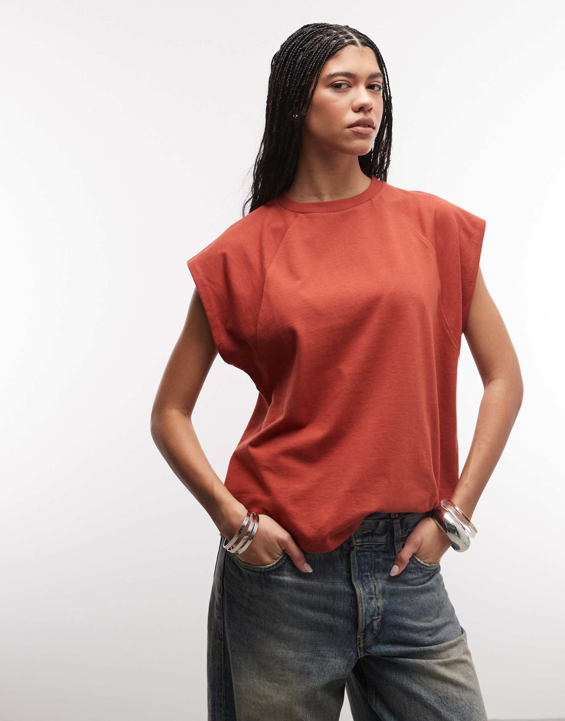 asos design raglan sleeve heavyweight boxy crop tee in rust
