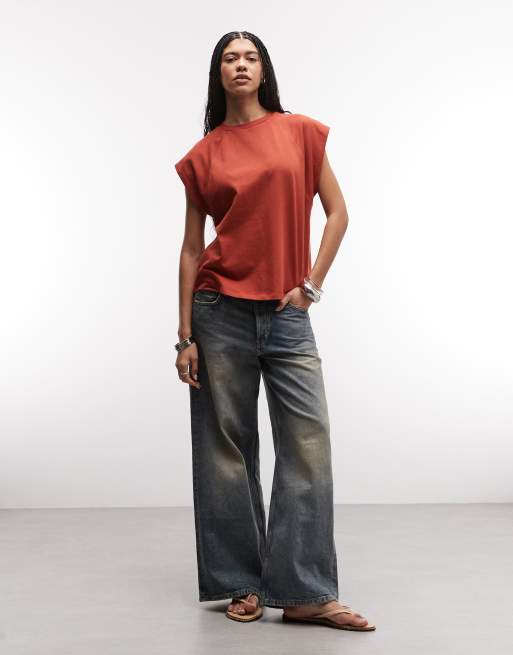 ASOS DESIGN raglan sleeve heavyweight boxy crop tee in rust, 2 of 4