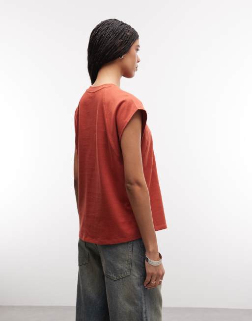 ASOS DESIGN raglan sleeve heavyweight boxy crop tee in rust, 3 of 4