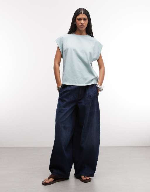 ASOS DESIGN raglan sleeve heavyweight boxy crop tee in washed blue, 2 of 4