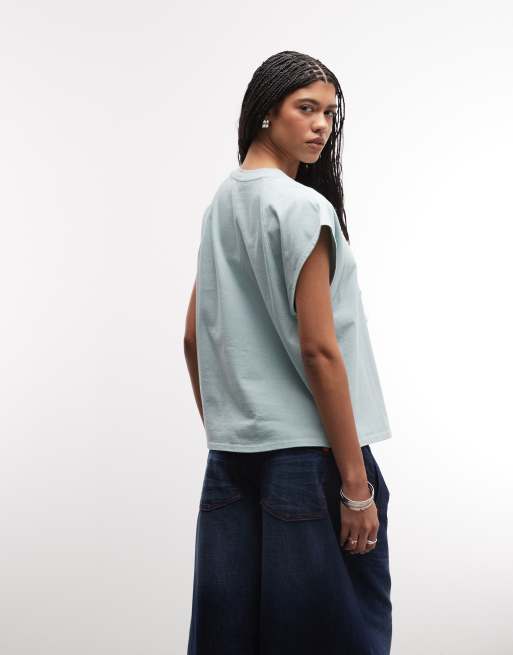 ASOS DESIGN raglan sleeve heavyweight boxy crop tee in washed blue, 4 of 4