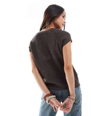 Asos Design Raglan Sleeve Knit Top In Gray