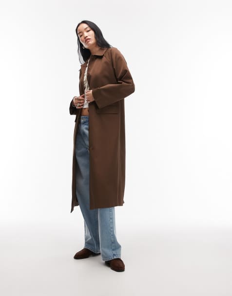 ASOS DESIGN raglan sleeve longline car coat in chocolate