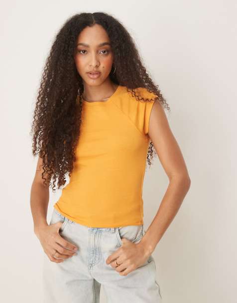 ASOS DESIGN raglan sleeve slubby baby tee in apricot - view 1