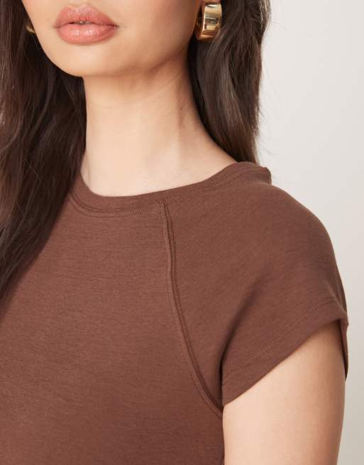 ASOS DESIGN raglan sleeve slubby baby tee in chocolate 