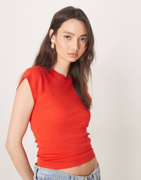ASOS DESIGN raglan sleeve slubby baby tee in red - view 1