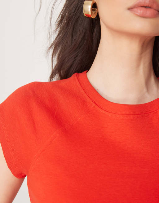 ASOS DESIGN raglan sleeve slubby baby tee in red