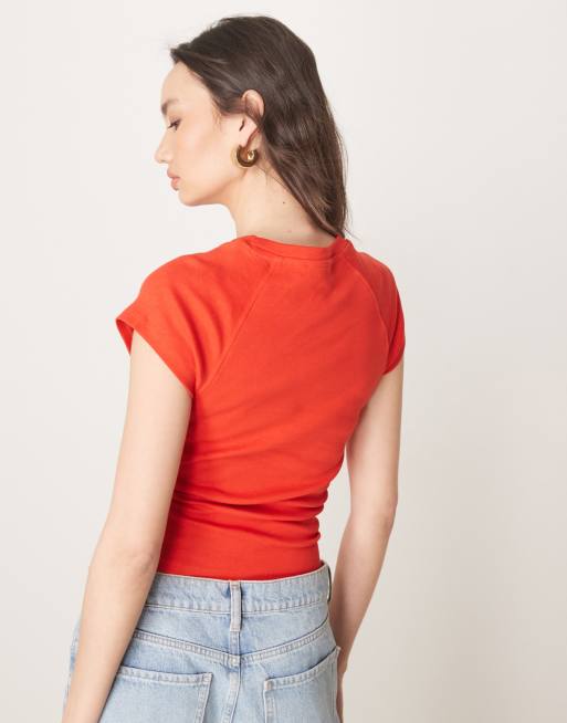 ASOS DESIGN raglan sleeve slubby baby tee in red
