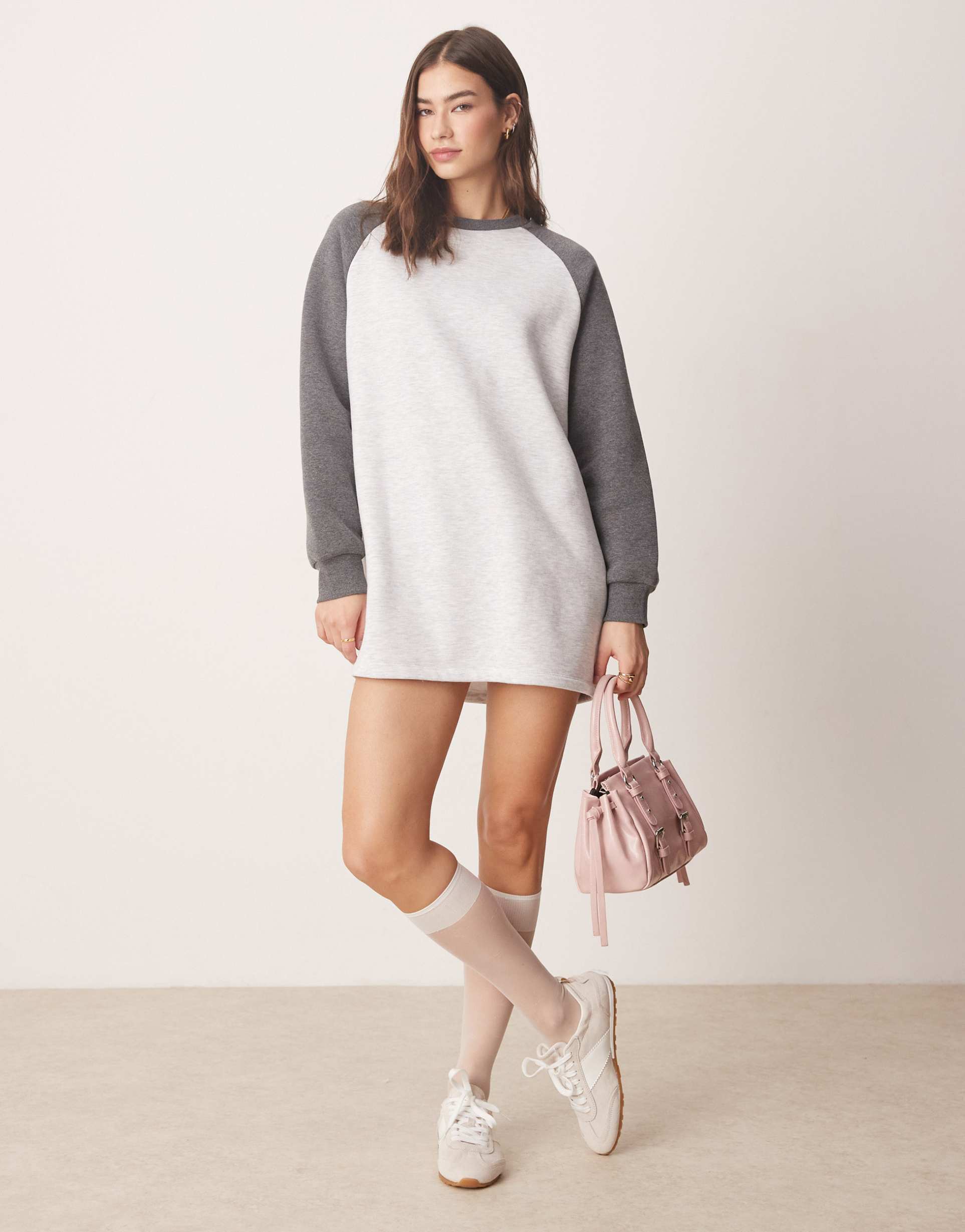 asos design raglan sweat mini dress in gray