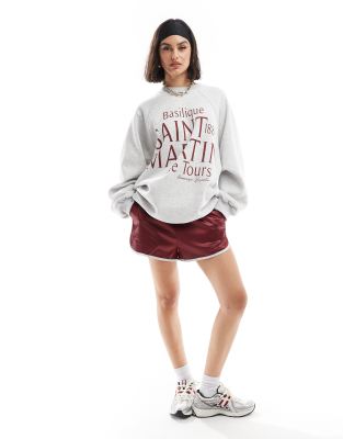 ASOS DESIGN raglan sweat with saint martin graphic in ice marl-Grey