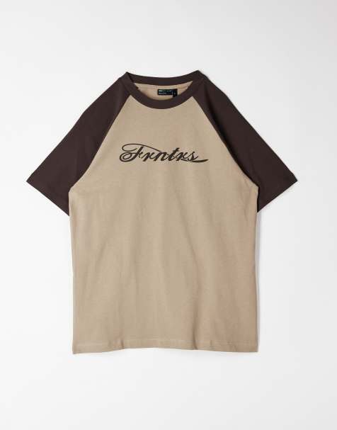 ASOS DESIGN – Raglan-T-Shirt in Neutral mit Text-Grafikprint - view 1