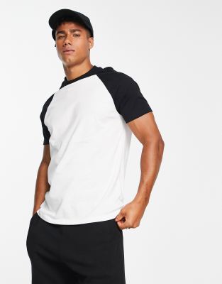 ASOS DESIGN raglan t-shirt in white with black sleeves